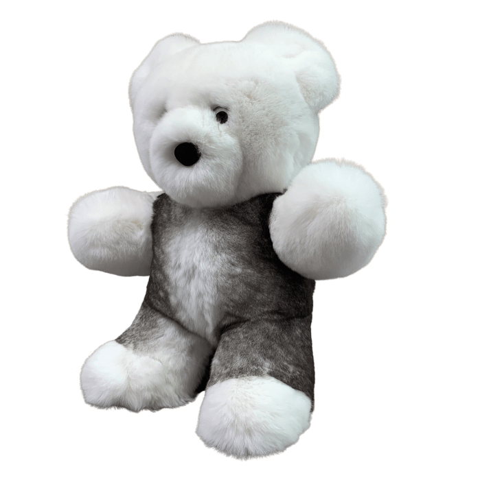 Peluche ours blanc gris profil S