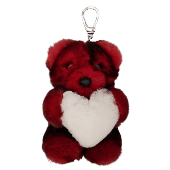 Porte clés ours Rouge Fourrure Coeur Blanc